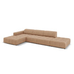 Aksominė sofa (luc) tamsiai smėlio spalvos, aksominė, juoda plastikinė, kairėje