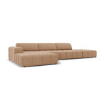 Aksominė sofa (luc) tamsiai smėlio spalvos, aksominė, juoda plastikinė, kairėje