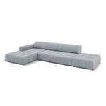 Aksominė sofa (luc) šviesiai mėlyna, aksominė, juoda plastikinė, kairė