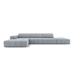 Aksominė sofa (luc) šviesiai mėlyna, aksominė, juoda plastikinė, kairė