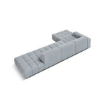 Aksominė sofa (luc) šviesiai mėlyna, aksominė, juoda plastikinė, kairė