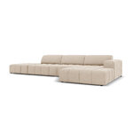 Aksominė sofa (luc) smėlio spalvos, aksominė, juoda plastikinė, geriau