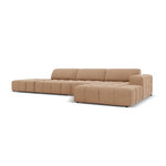 Aksominė sofa (luc) tamsiai smėlio spalvos, aksominė, juoda plastikinė, geriau