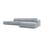 Aksominė sofa (luc) šviesiai mėlyna, aksominė, juoda plastikinė, geriau