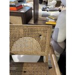 Brown solid wood chair (soldier) with cosmetic flaws.