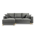 Corner sofa bed (cartadera) mazzini sofas light grey, velvet, gold metal, left