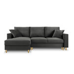 Kampinė sofa-lova (cartadera) mazzini sofos tamsiai pilka, aksominė, auksinė metalinė, kairė