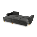 Kampinė sofa-lova (cartadera) mazzini sofos tamsiai pilka, aksominė, auksinė metalinė, kairė