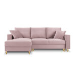 Kampinė sofa-lova (cartadera) mazzini sofos levandų, aksomo, aukso metalo, kairėje