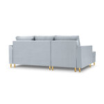 Kampinė sofa-lova (cartadera) mazzini sofos šviesiai mėlyna, aksominė, auksinė metalinė, kairė