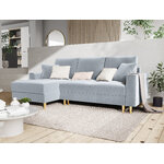 Kampinė sofa-lova (cartadera) mazzini sofos šviesiai mėlyna, aksominė, auksinė metalinė, kairė