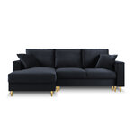 Kampinė sofa-lova (cartadera) mazzini sofos tamsiai mėlyna, aksominė, auksinė metalinė, kairė