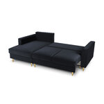 Kampinė sofa-lova (cartadera) mazzini sofos tamsiai mėlyna, aksominė, auksinė metalinė, kairė