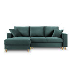 Kampinė sofa-lova (cartadera) mazzini sofos benzinas, aksomas, auksinis metalas, kairėje