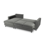 Kampinė sofa-lova (cartadera) mazzini sofos šviesiai pilka, aksominė, juoda chromo metalinė, kairė