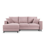 Kampinė sofa-lova (cartadera) mazzini sofos levandų, aksomo, juodo chromo metalo, kairėje