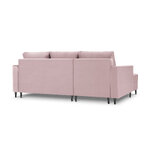 Kampinė sofa-lova (cartadera) mazzini sofos levandų, aksomo, juodo chromo metalo, kairėje