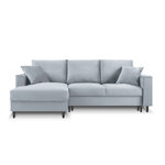 Kampinė sofa-lova (cartadera) mazzini sofos šviesiai mėlyna, aksominė, juoda chromo metalinė, kairė