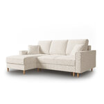 Kampinė sofa-lova (cartadera) mazzini sofos smėlio spalvos, boucle, natūralaus buko mediena, kairėje