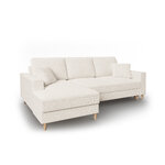 Kampinė sofa-lova (cartadera) mazzini sofos smėlio spalvos, boucle, natūralaus buko mediena, kairėje