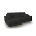 Kampinė sofa-lova (cartadera) mazzini sofos juoda, boucle, natūralaus buko mediena, kairė