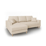 Kampinė sofa-lova (cartadera) mazzini sofos smėlio spalvos, aksomo, natūralaus buko medienos, kairėje