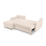 Kampinė sofa-lova (rožinė) mazzini sofos smėlio spalvos, aksomo, natūralaus buko medienos, kairėje