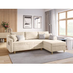 Corner sofa bed (rose) mazzini sofas beige, velvet, natural beech wood, left