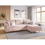 Corner sofa bed (rose) mazzini sofas pink, velvet, natural beech wood, left