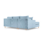 Corner sofa bed (rose) mazzini sofas light blue, velvet, natural beech wood, left