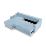 Corner sofa bed (rose) mazzini sofas light blue, velvet, natural beech wood, left