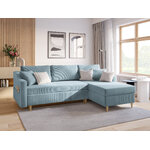 Corner sofa bed (rose) mazzini sofas light blue, velvet, natural beech wood, left