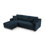 Corner sofa bed (rose) mazzini sofas dark blue, velvet, natural beech wood, left