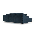 Corner sofa bed (rose) mazzini sofas dark blue, velvet, natural beech wood, left