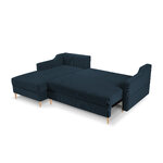 Corner sofa bed (rose) mazzini sofas dark blue, velvet, natural beech wood, left