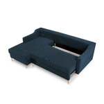 Corner sofa bed (rose) mazzini sofas dark blue, velvet, natural beech wood, left