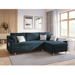 Corner sofa bed (rose) mazzini sofas dark blue, velvet, natural beech wood, left