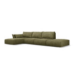 Kampinė sofa &#39;vanda&#39; žalia, šenilinė, juoda plastikinė, kairė