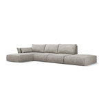 Kampinė sofa &#39;vanda&#39; šviesiai pilka, šenilinė, juodo plastiko, kairė