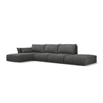 Kampinė sofa &#39;vanda&#39; pilka, šenilinė, juodo plastiko, kairė