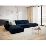 Corner sofa &#39;vanda&#39; deep blue, velvet, black plastic, left