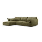 Kampinė sofa &#39;vanda&#39; žalia, šenilinė, juoda plastikinė, kairė