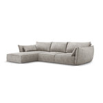 Kampinė sofa &#39;vanda&#39; šviesiai pilka, šenilinė, juodo plastiko, kairė