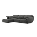 Kampinė sofa &#39;vanda&#39; pilka, šenilinė, juodo plastiko, kairė