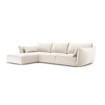 Kampinė sofa &#39;vanda&#39; šviesiai smėlio spalvos, aksomo, juodo plastiko, kairė