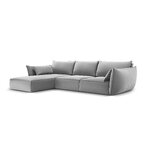 Kampinė sofa &#39;vanda&#39;, pilka, aksominė, juodo plastiko, kairė