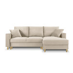 Kampinė sofa-lova (cartadera) mazzini sofos smėlio spalvos, aksominis, auksinis metalas, geriau