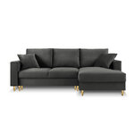 Kampinė sofa-lova (cartadera) mazzini sofos tamsiai pilka, aksominė, auksinė metalinė, geresnė