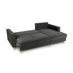 Kampinė sofa-lova (cartadera) mazzini sofos tamsiai pilka, aksominė, auksinė metalinė, geresnė