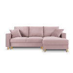 Kampinė sofa-lova (cartadera) mazzini sofos levandų, aksomo, aukso metalo, geriau